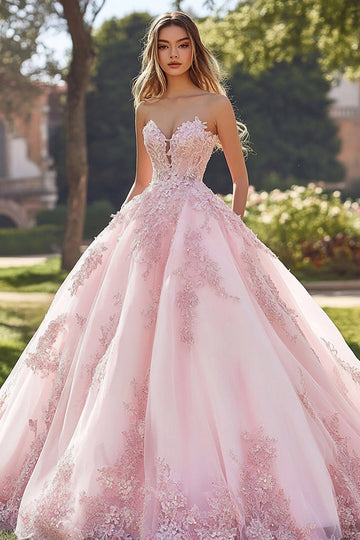 Princesse Blush Robe de bal sans bretelles en tulle Quinceanera avec appliques